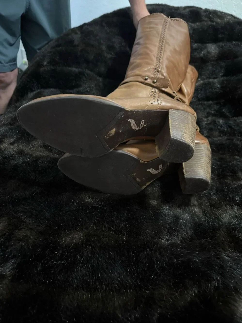 UGG Claudine Brown Leather Knee High Heeled Boots sz 11 equestrian riding
